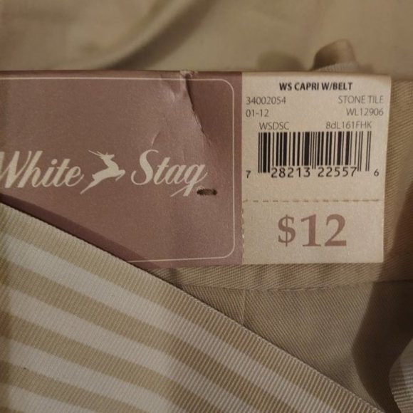 White Stag Stone w/Stone/White Stripe Belt Capri Size 6 NWT - Picture 4 of 4